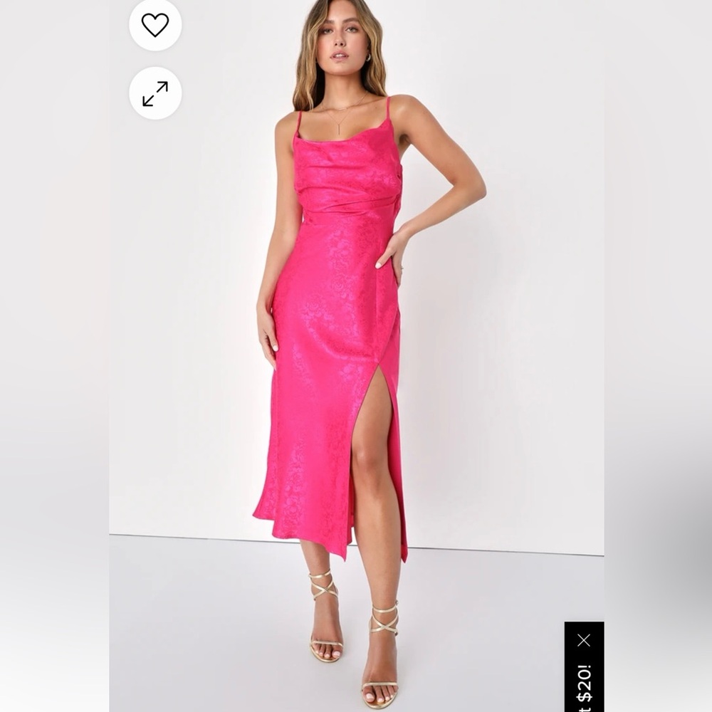 Lulu’s XL HOT PINK SATIN
JACQUARD COWL MIDI DRESS